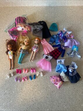 Assorted Kids Barbie Doll Outfit and Shoe Lot - Pink, Blue, Purple